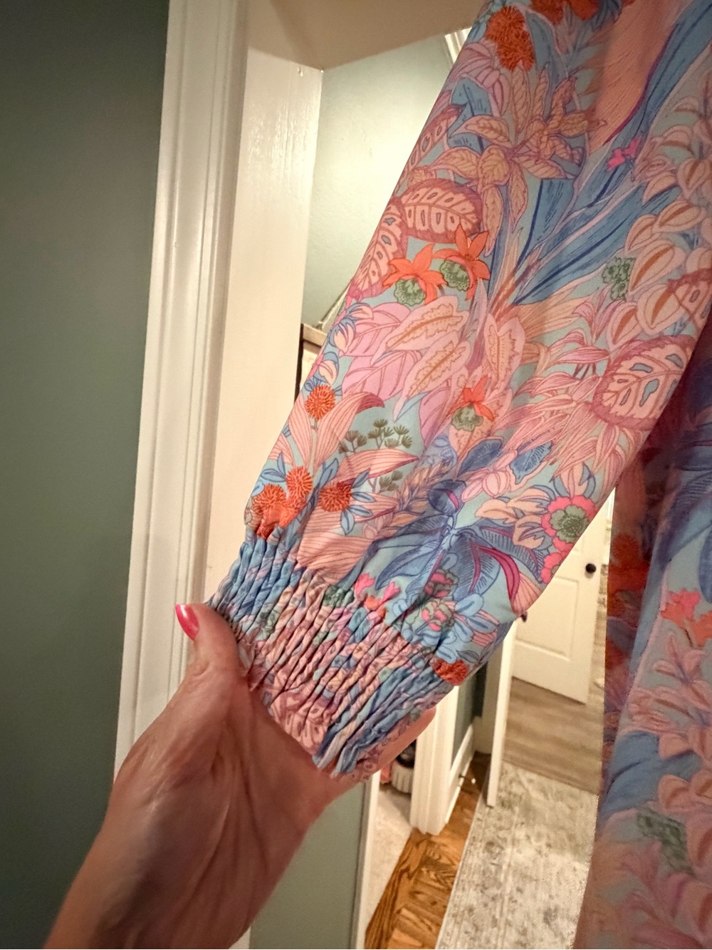 SSYS Floral Pink & Blue Pleated Long-Sleeve Dress - Picture 4 of 7